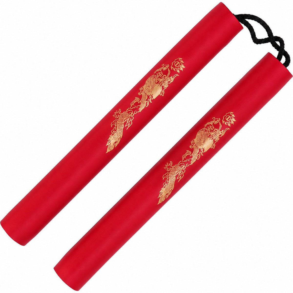 Nunchaku d'entraînement en mousse à corde Noris rouge avec motif dragon doré, manches de 30 cm