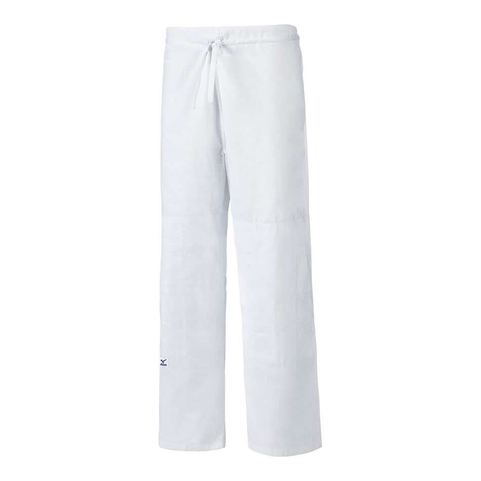 Pantalon de judo Mizuno Kodomo 2 Taiso blanc en coton avec renforts genoux et cordon de serrage