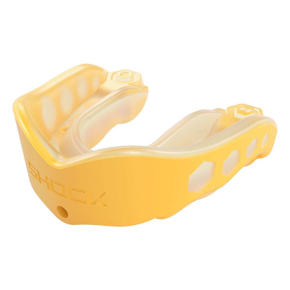 Protège-dents Shock Doctor Gel Max jaune fluo, vue de profil