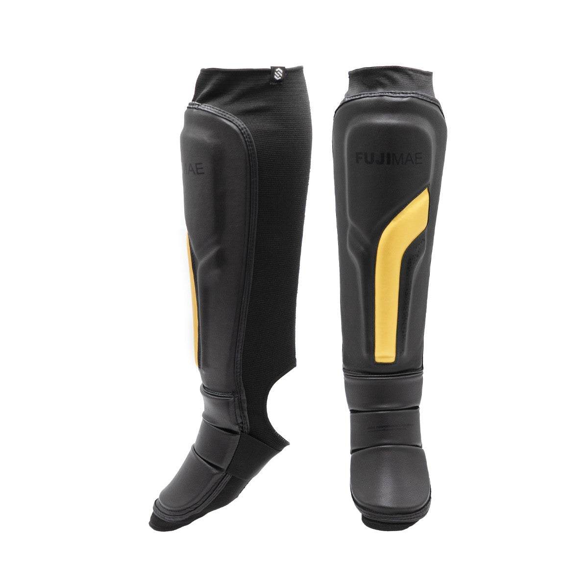 Protège tibias-pieds Fuji Mae Sparring 2.0 noir et or haute résistance pour arts martiaux
