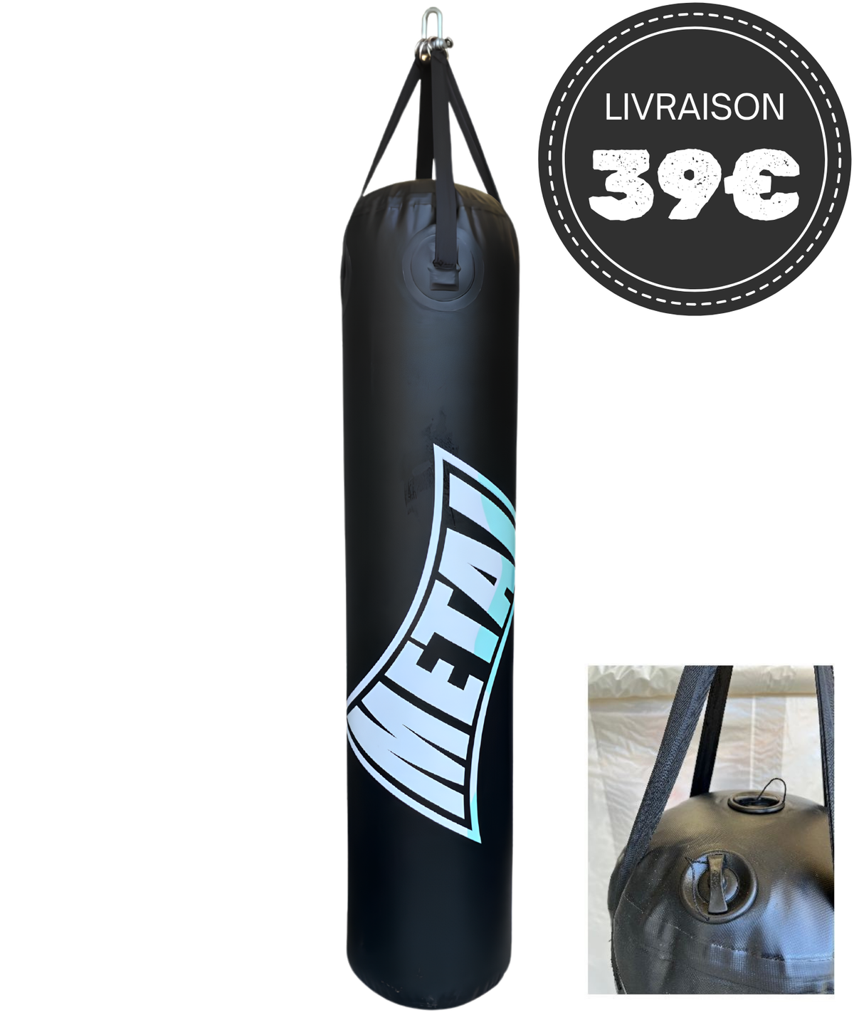 Sac de frappe à eau Metal Boxe 150 cm pour entraînement réaliste et protection articulaire