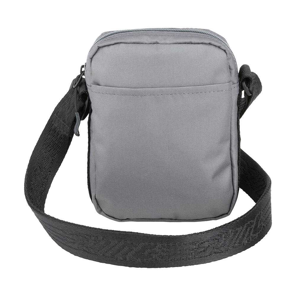 Sacoche bandoulière Mizuno WASO grise en polyester résistant à l'eau avec fermeture zippée et sangle réglable pour transporter les essentiels au quotidien.