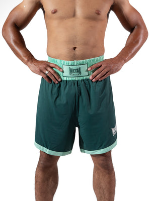 Short de boxe Metal Boxe ONE bleu Deep Waters coupe anglaise ceinture élastique large