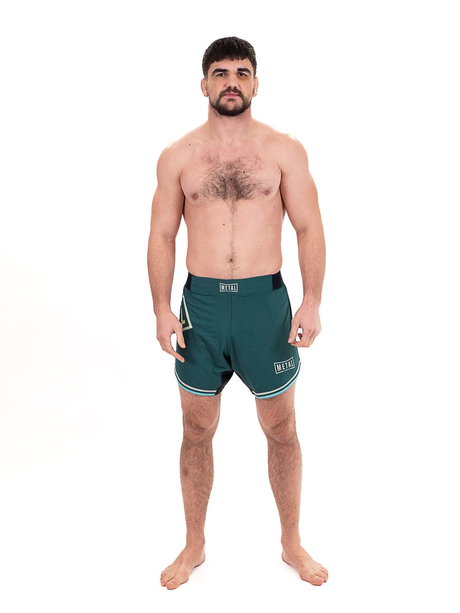 Short de combat MMA Metal Boxe Deep Waters bleu avec empiècement stretch et ceinture élastique pour entraînement et compétition