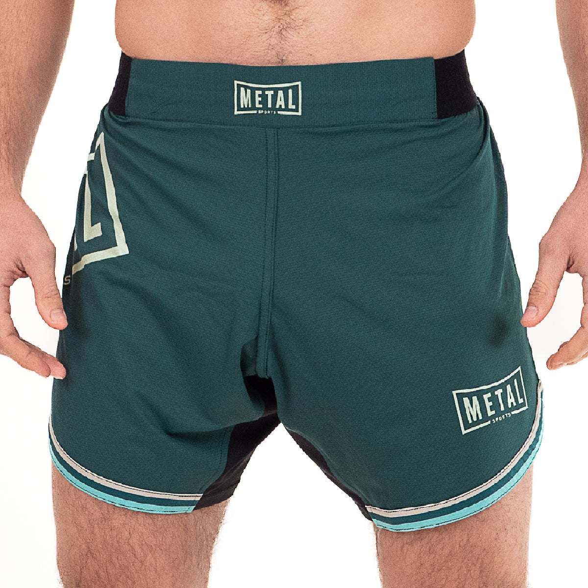 Short de combat MMA Metal Boxe Deep Waters bleu avec empiècement stretch et ceinture élastique pour MMA et grappling