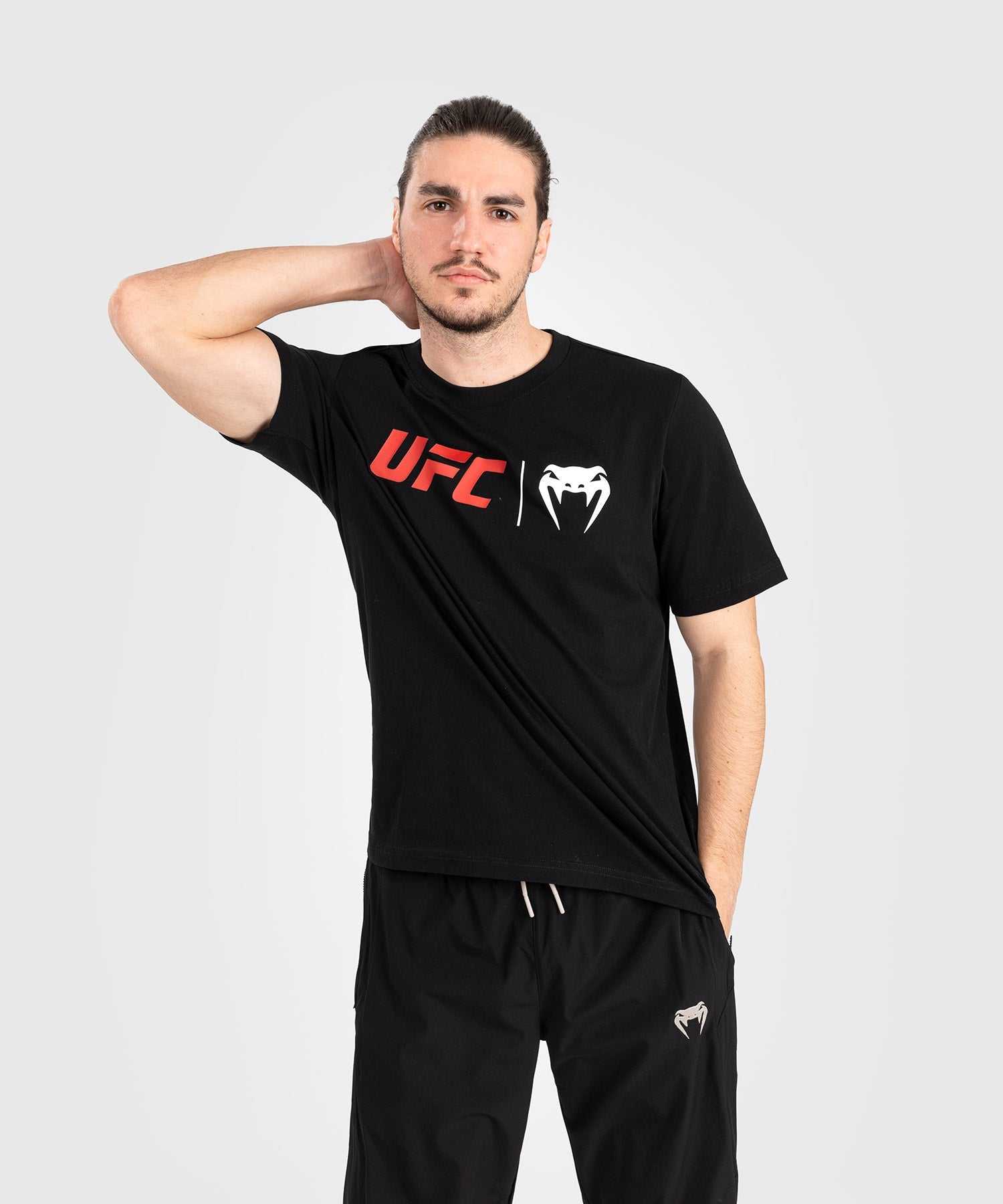 T-shirt UFC Venum Classic noir et rouge en coton avec logos ton sur ton poitrine