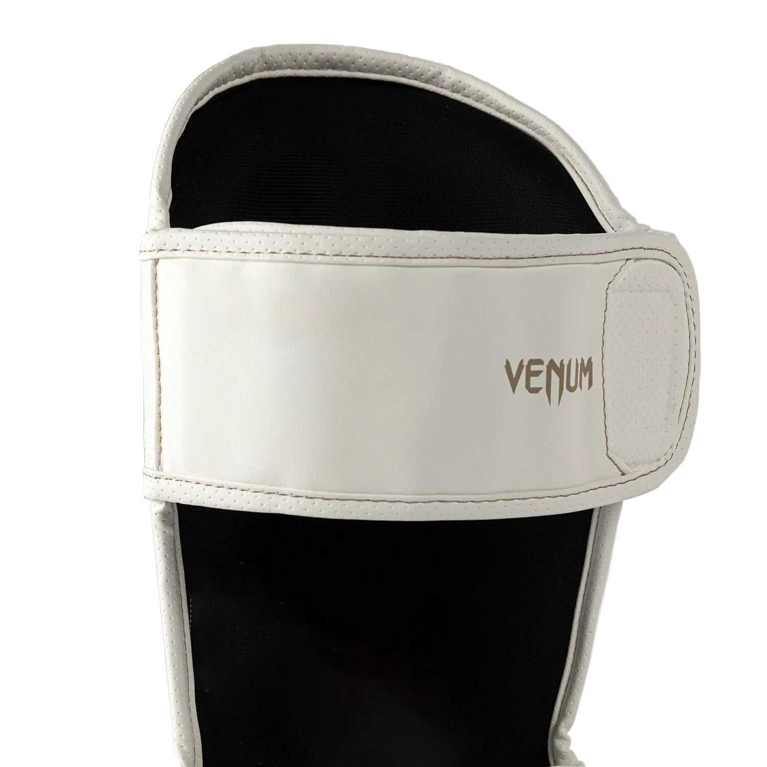 Protège-tibias Venum Impact Evo Scales ivoire en cuir Skintex avec mousse multi-densités pour boxe thaï, kickboxing et MMA