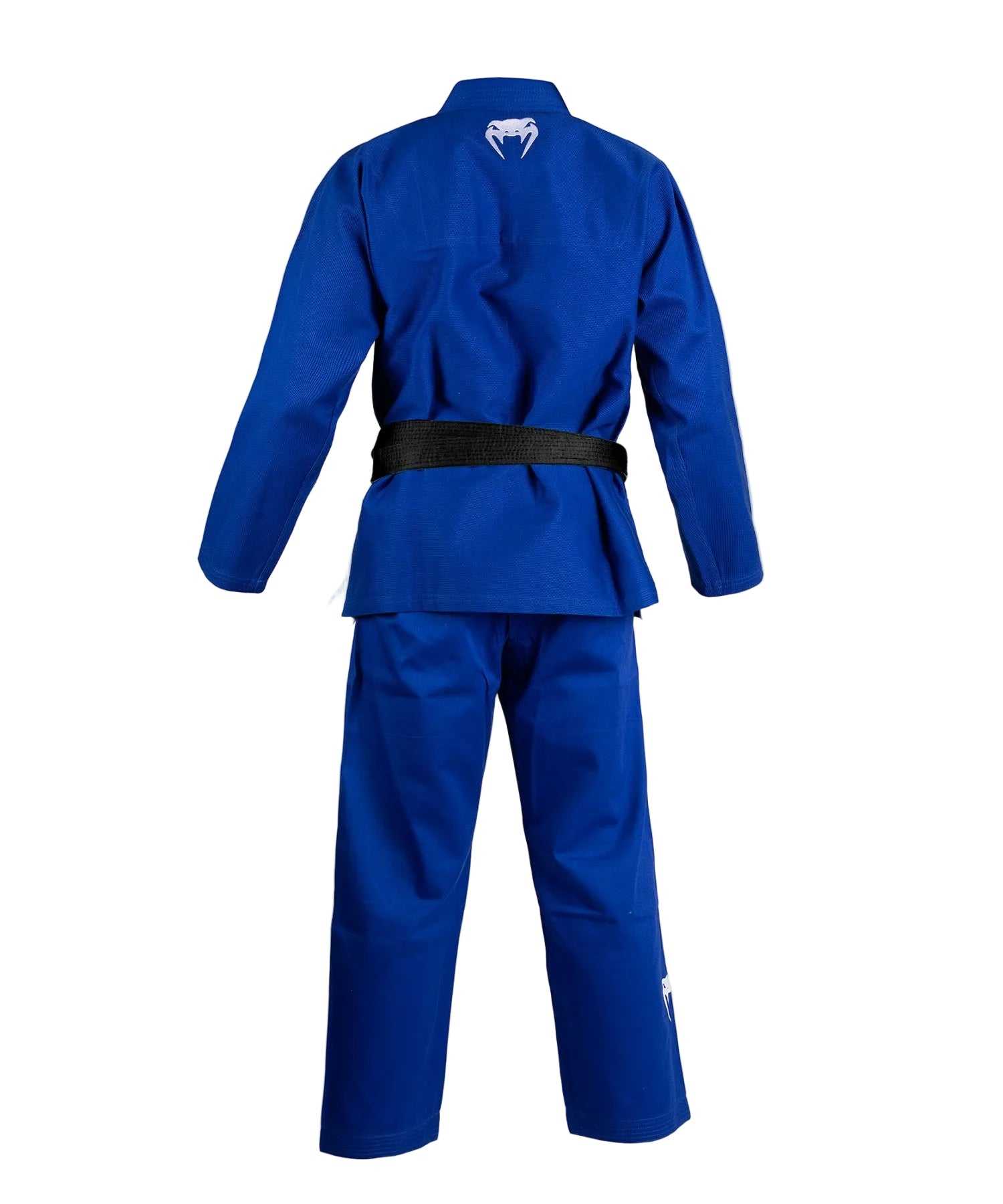 Kimono Venum Contender 3.0 bleu pour jiu-jitsu brésilien, coton Pearl Weave 380g, col mousse EVA, pantalon renforcé, logo Venum au dos.