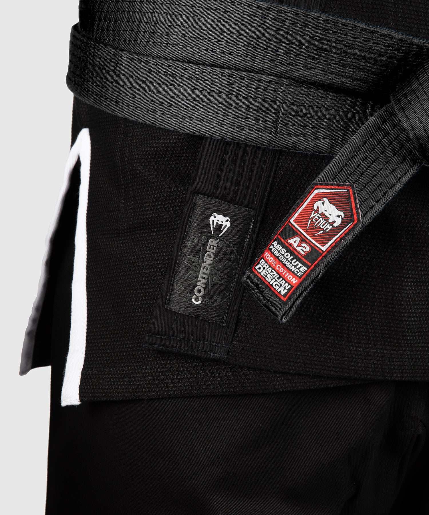 Kimono Venum Contender 3.0 noir en coton Pearl Weave 380g pour jiu-jitsu brésilien avec col rembourré EVA et pantalon renforcé