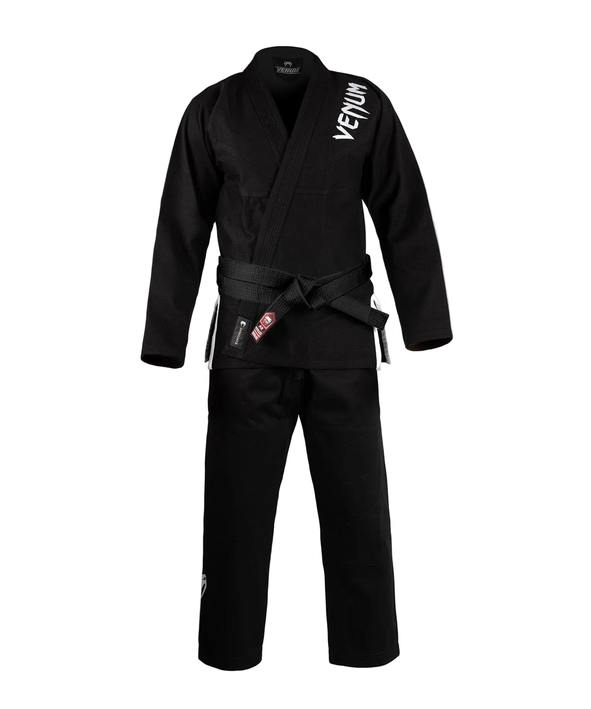Kimono Venum Contender 3.0 noir en coton Pearl Weave 380g, col mousse EVA, pantalon renforcé pour jiu-jitsu brésilien