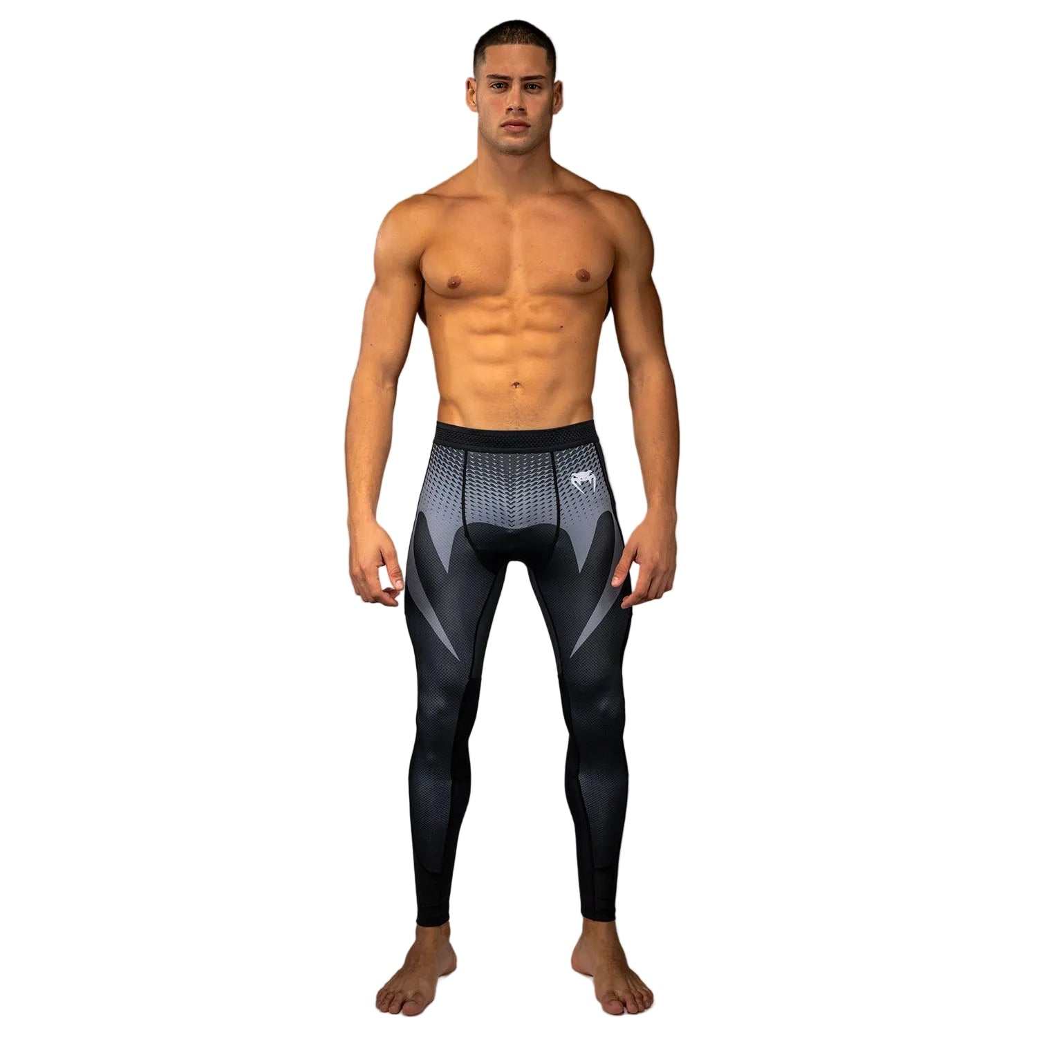 Pantalon de compression JJB Venum noir et gris argenté pour entraînement et compétition de jiu-jitsu brésilien et MMA