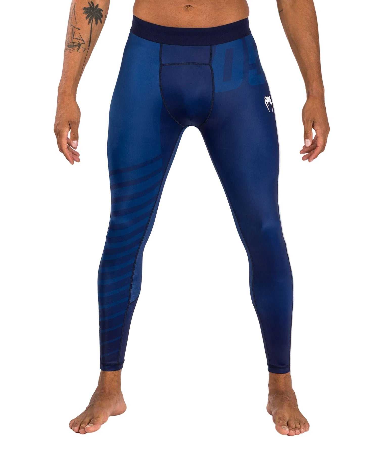 Pantalon de compression Venum Sport 05 bleu et jaune pour Jiu-Jitsu et MMA, effet seconde peau, taille S.