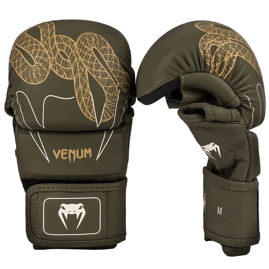 Gants de MMA Venum Serpenti kaki bronze ivoire à paume ouverte pour sparring et grappling