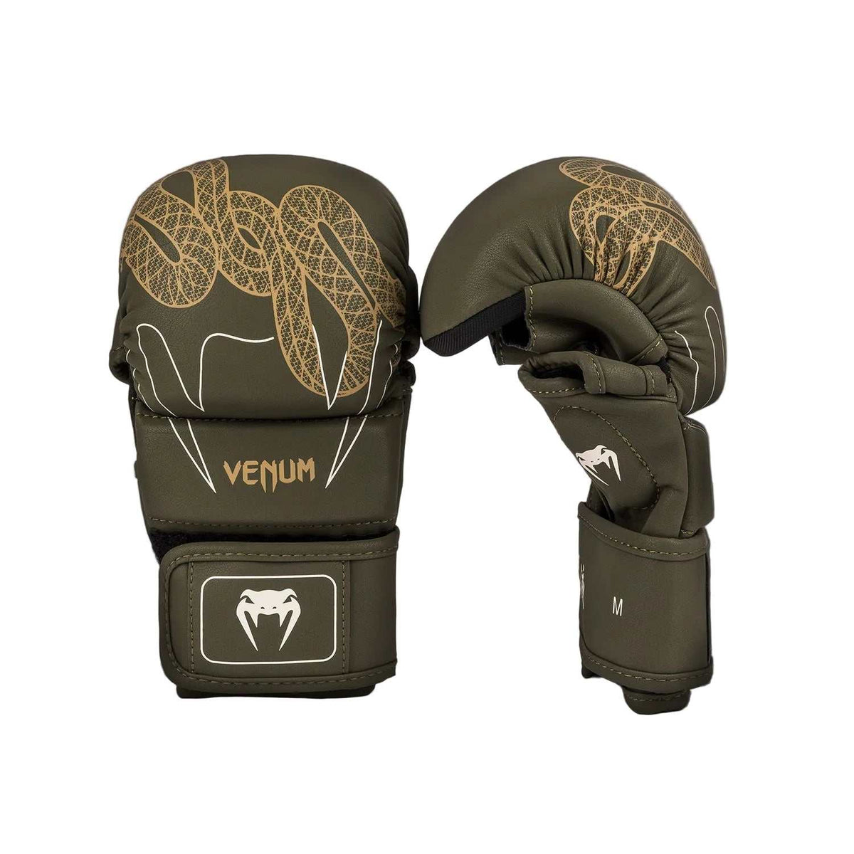 Gants de MMA Venum Serpenti kaki bronze ivoire à paume ouverte pour sparring et grappling