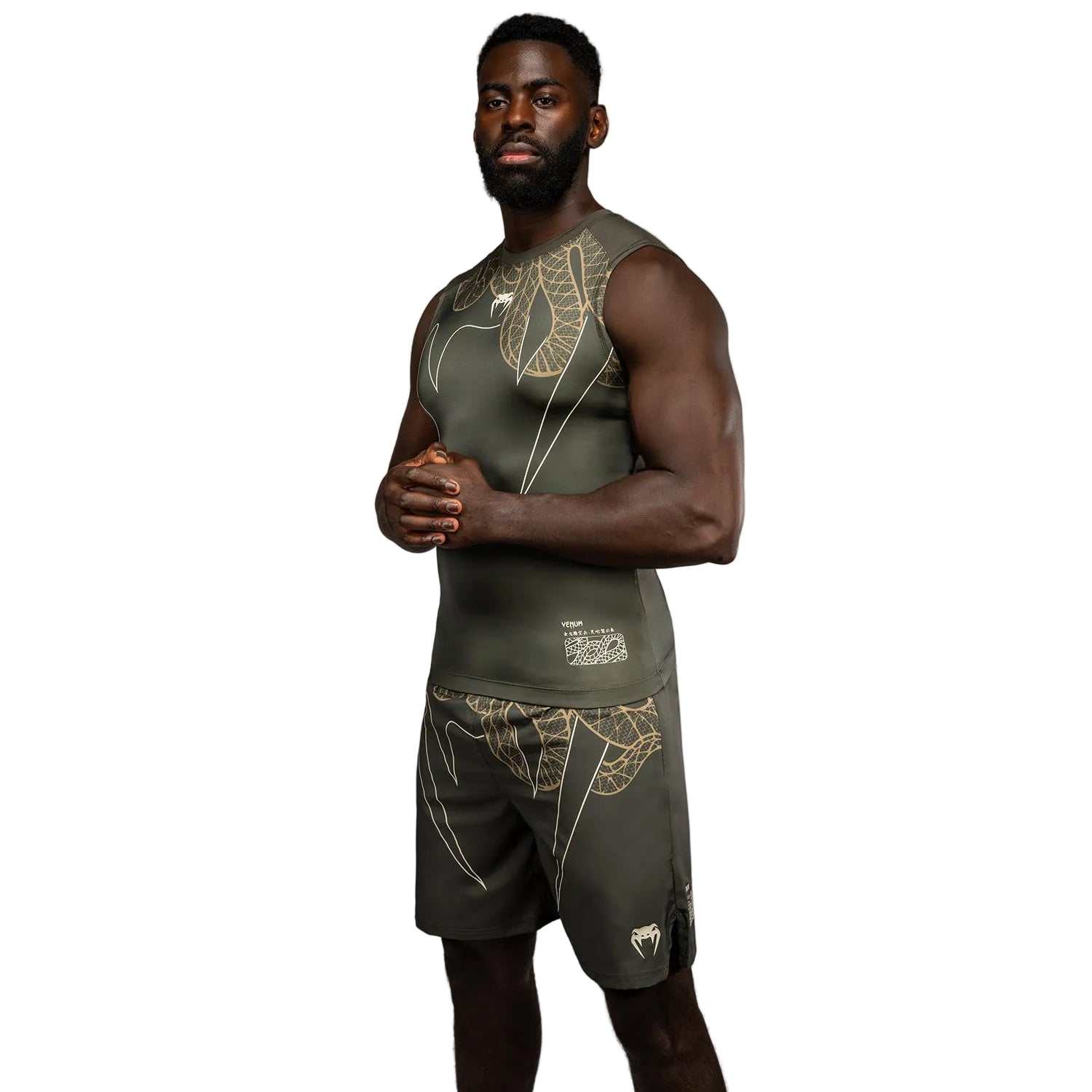 Rashguard sans manches Venum Serpenti kaki bronze ivoire pour grappling et MMA