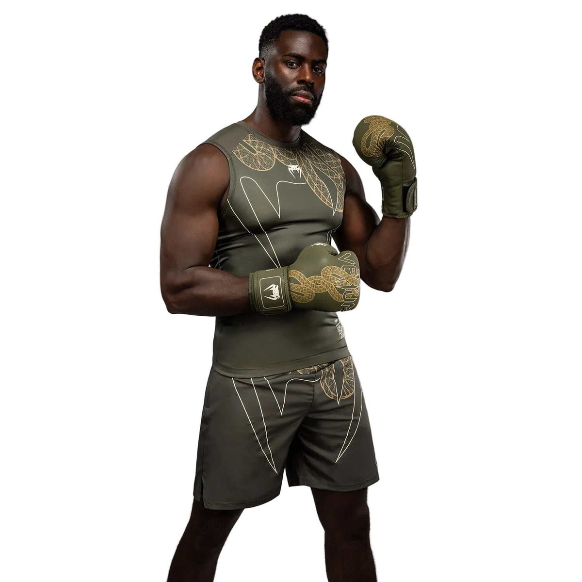 Rashguard sans manches Venum Serpenti kaki bronze ivoire pour grappling et MMA