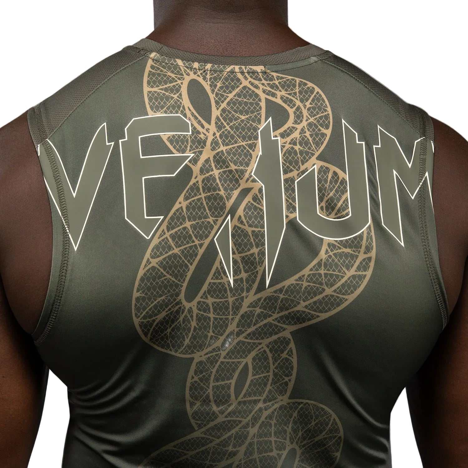 Rashguard sans manches Venum Serpenti kaki bronze ivoire pour grappling et MMA