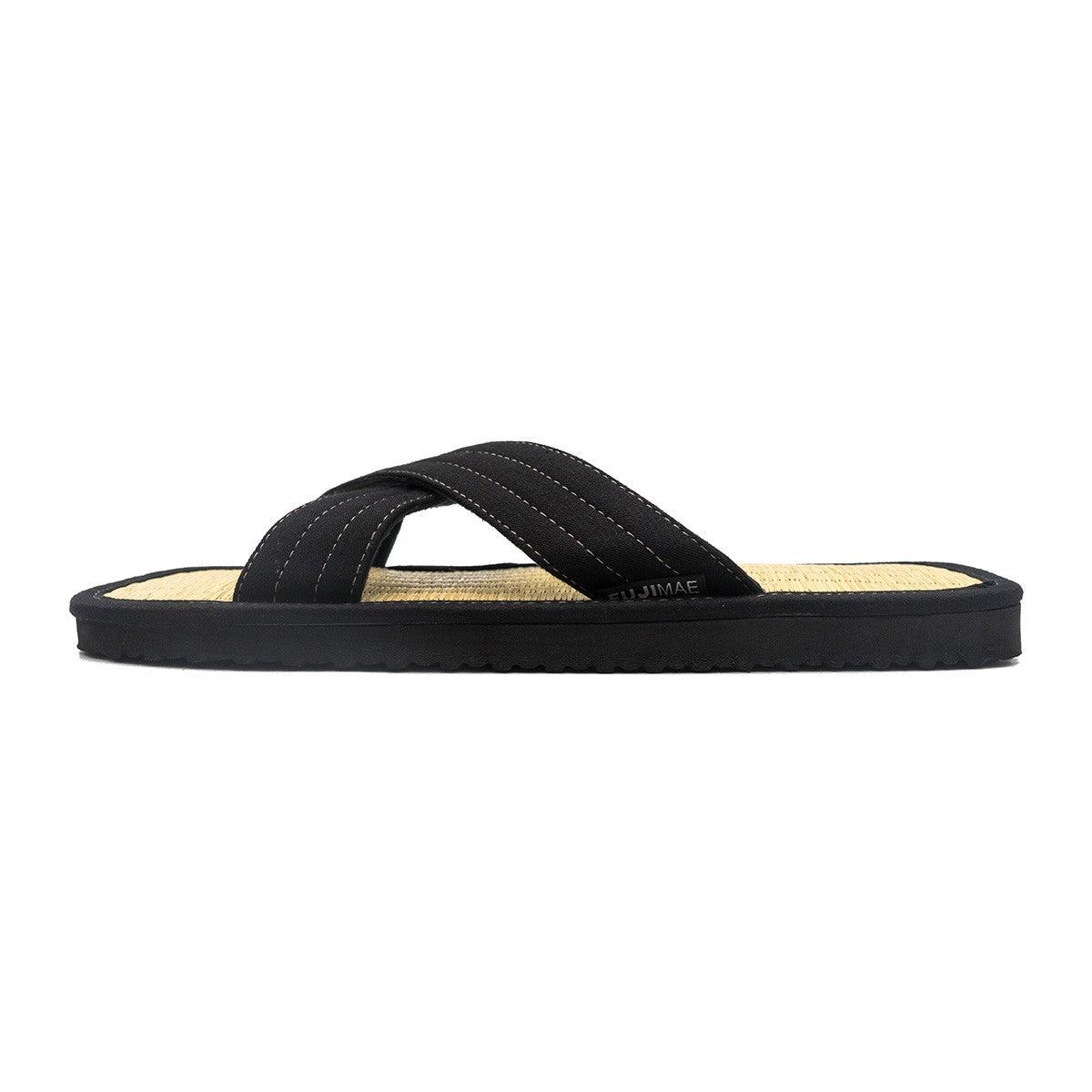 Zori FUJIMAE traditional rice straw sandals with black cross straps and lightweight EVA sole for martial arts comfort and hygiene