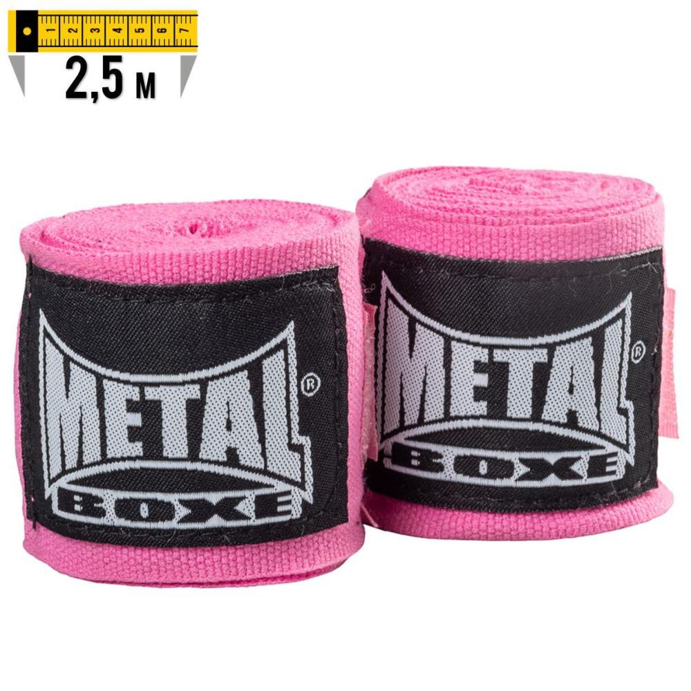 Pink Metal Boxe wrist wraps 2.5 meters for boxing and combat sports with adjustable closure and thumb loop