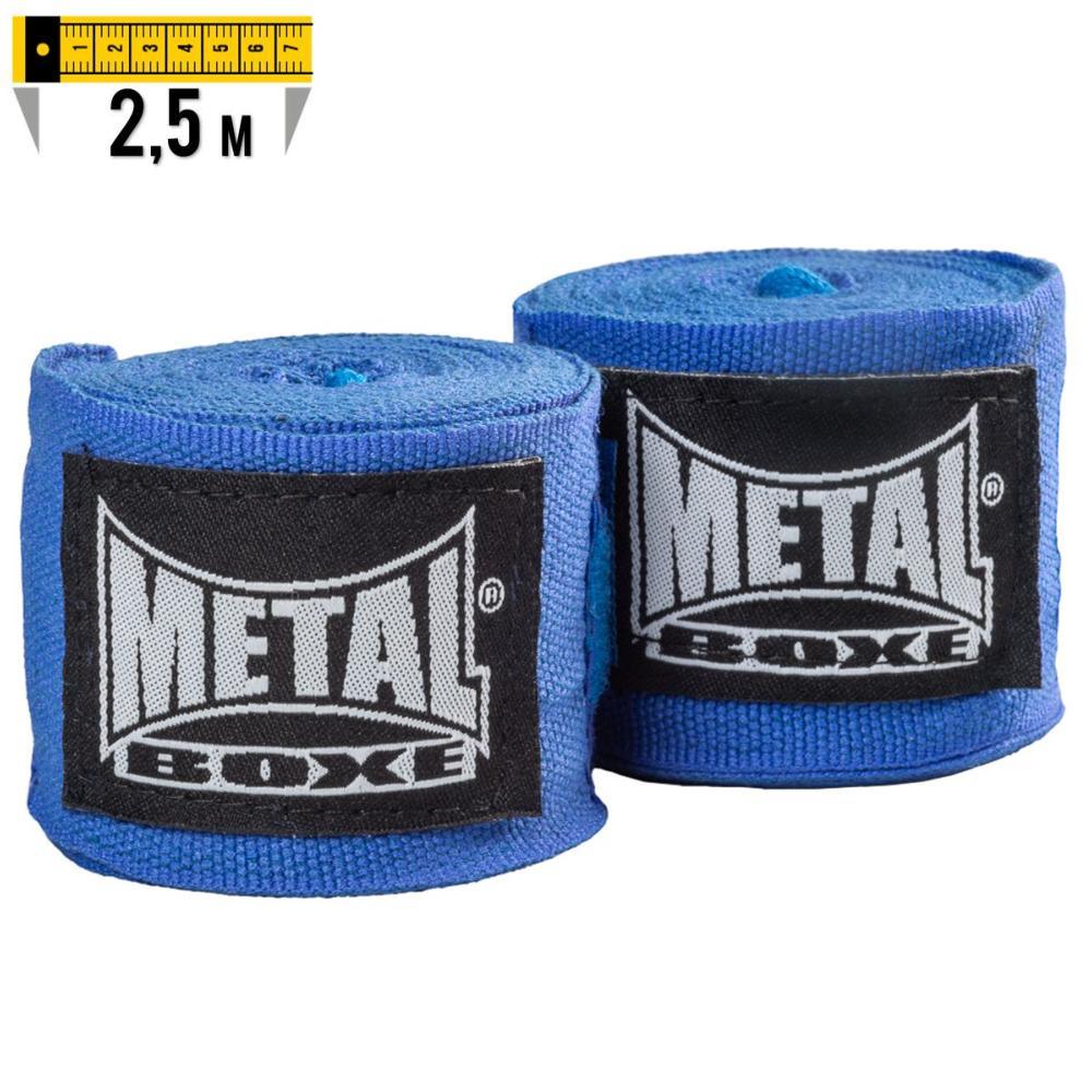 Blue Bandes de Maintien Metal Boxe hand wraps for wrist support with Metal Boxe logo, 250 cm long