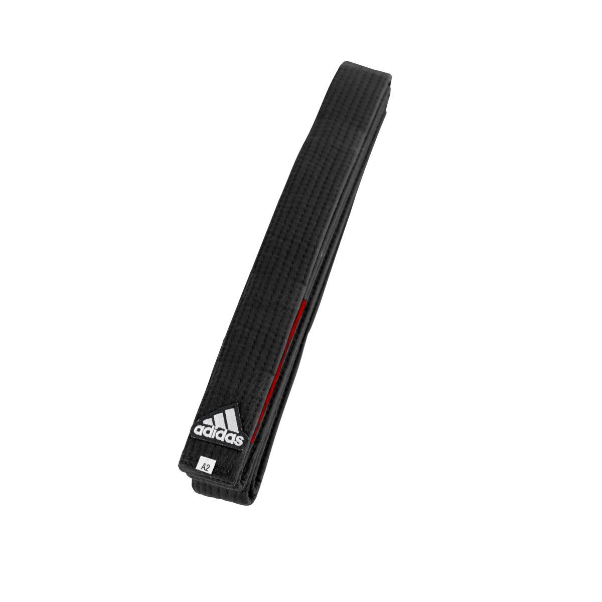 Black Adidas Ceinture Jiu Jistu Brésilien Elite belt with logo and red bar patch, size A2, durable cotton-polyester blend