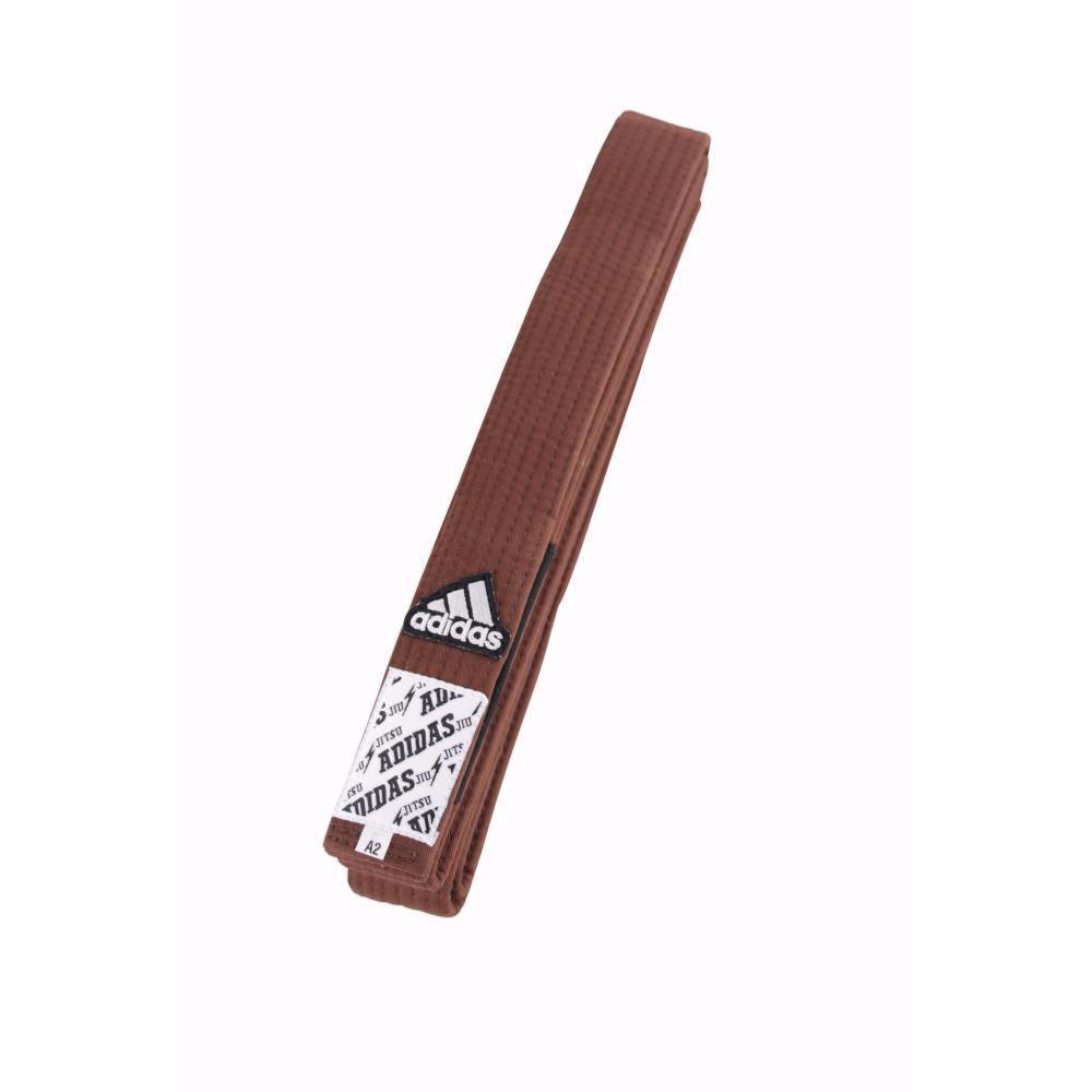 Brown Adidas Brazilian Jiu Jitsu belt with official patch, durable 60% cotton 40% polyester construction.