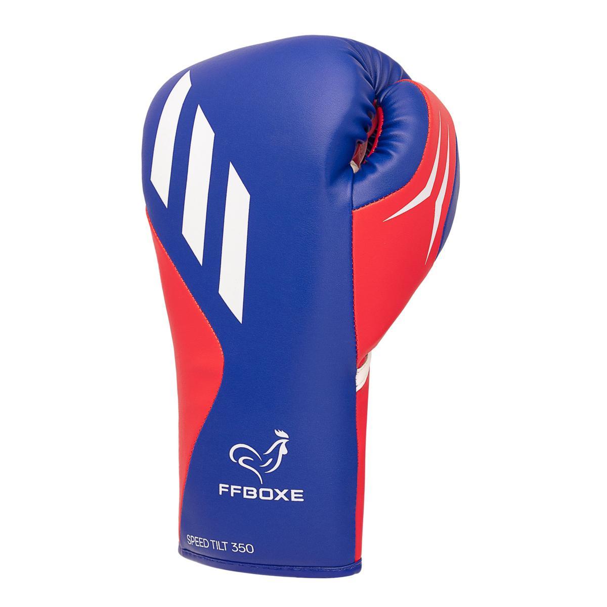 Gants de boxe Adidas Tilt 350 FFB à lacets Bleu Blanc Rouge