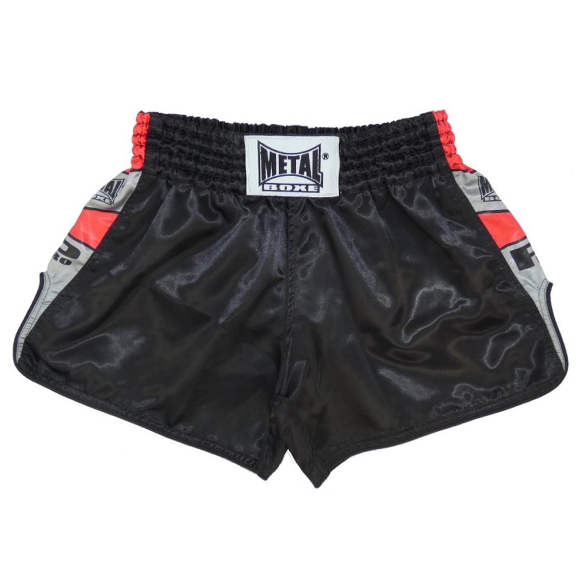 Short de kick boxing Metal Boxe Pro noir, coupe fendue sur le côté en satin