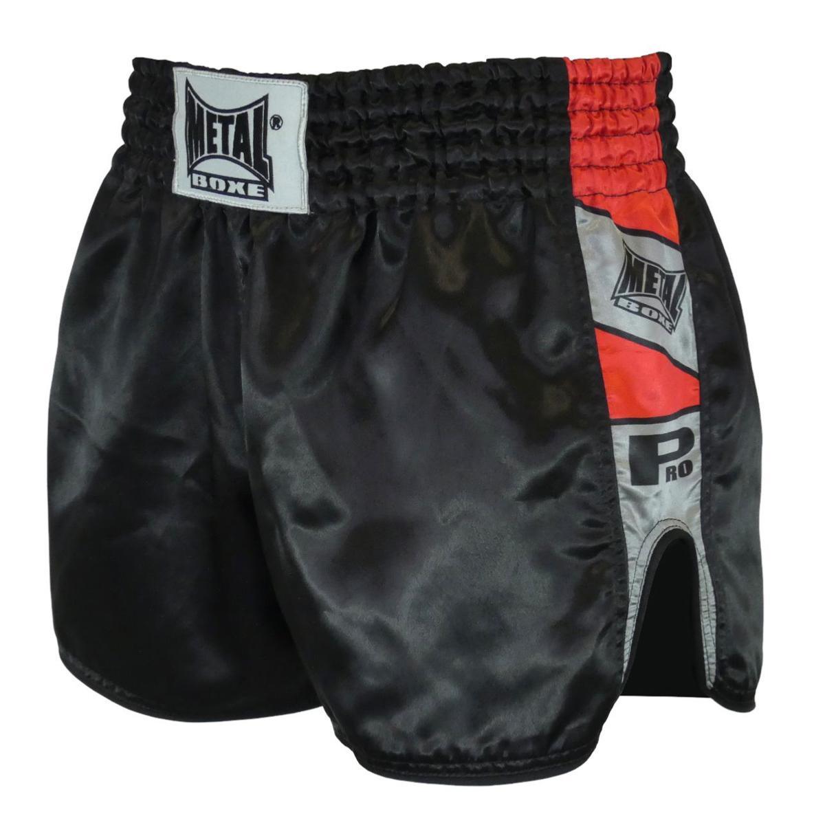Short de kick boxing Metal Boxe Pro noir, ceinture élastique surpiquée