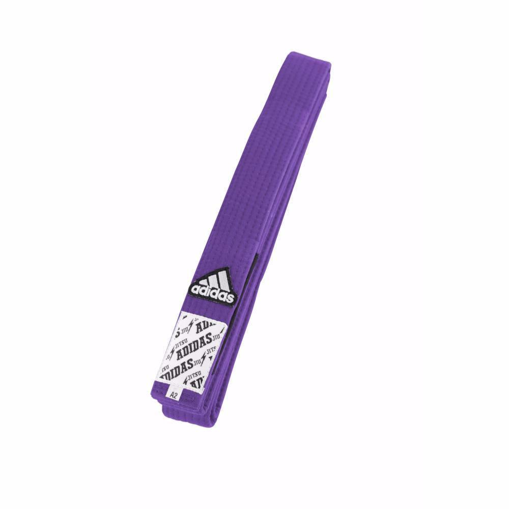 Purple Adidas Elite Brazilian Jiu Jitsu belt with logo and reinforced stitching designed for BJJ practitioners.