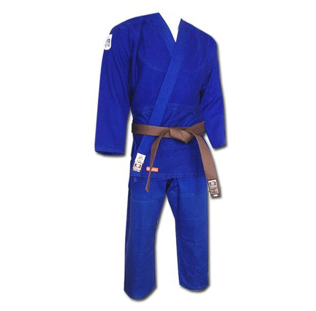 Blue Noris White Tiger Challenger judo kimono set for intermediate practitioners with reinforced rice grain jacket and knee-patched pants