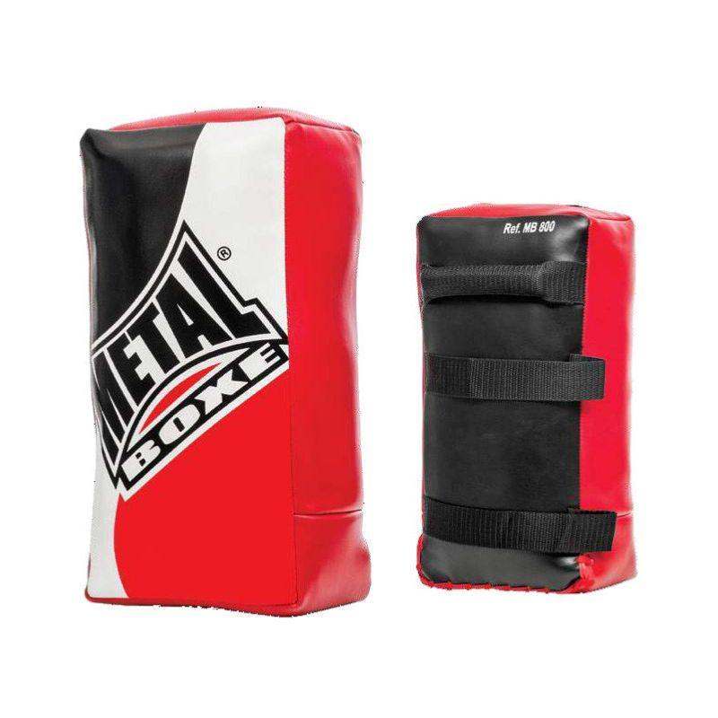 Lightweight red, black, and white Pao de frappe punching pad by Metal Boxe for beginners with soft wool and low-density foam padding.