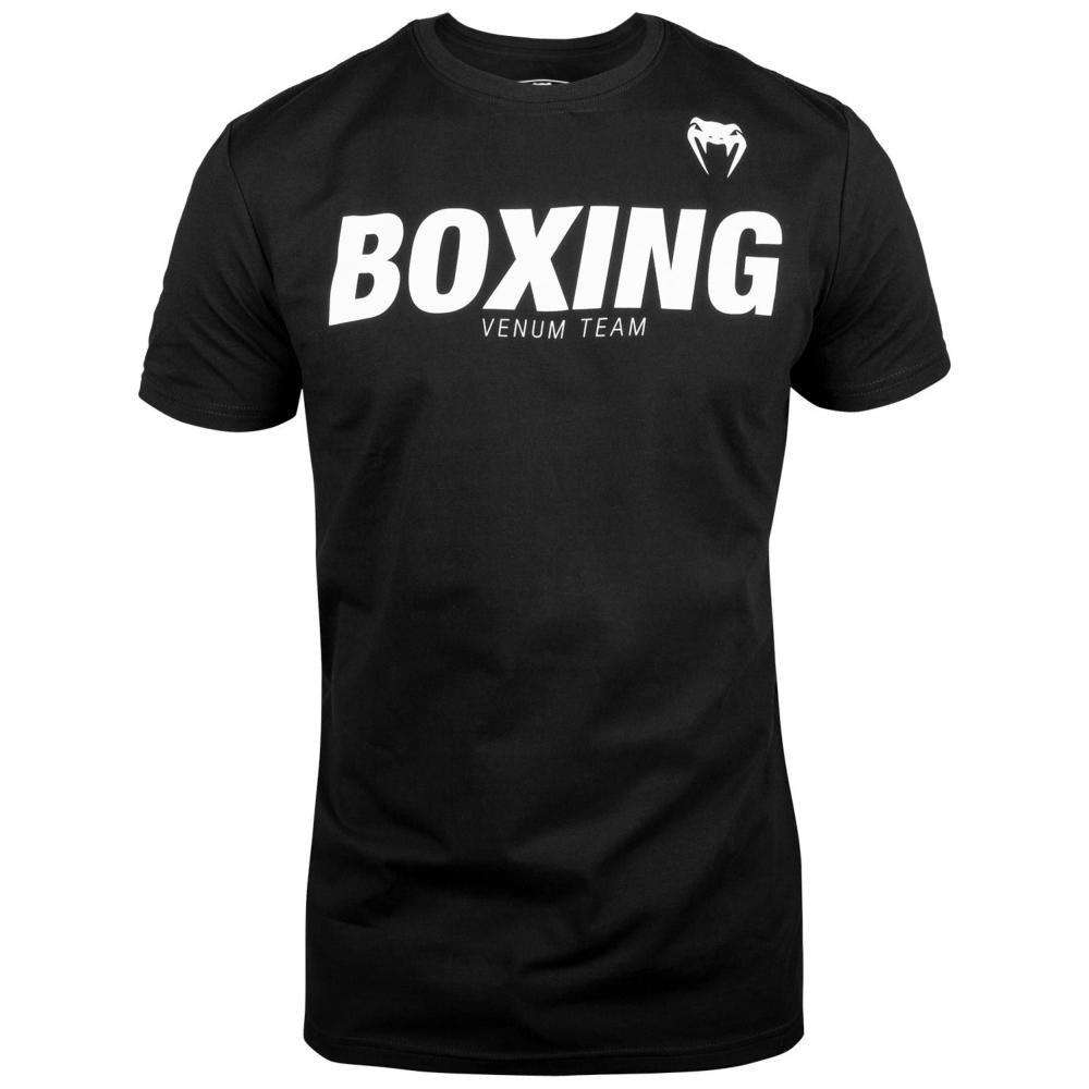 Black Venum Boxing VT T-shirt with bold white "BOXING VENUM TEAM" print and fitted cotton blend design